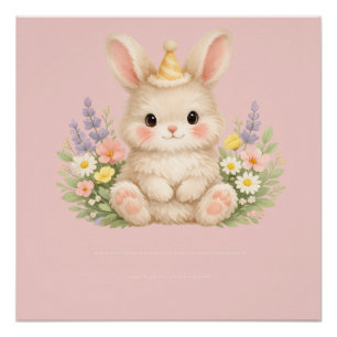 Pastell-Hasen-Wildblumen-Illustration Poster