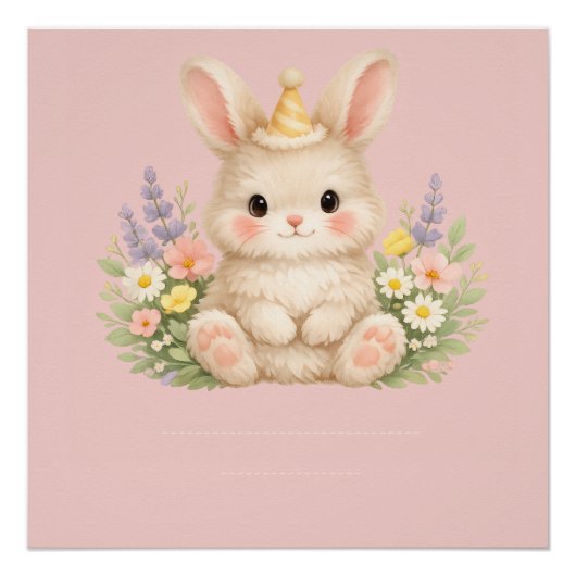 Pastell-Hasen-Wildblumen-Illustration Poster (Vorderseite)