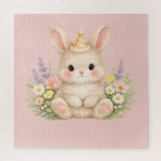 Pastell-Hasen-Wildblumen-Illustration Puzzle (Vertikal)