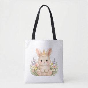Pastell-Hasen-Wildblumen-Illustration Tasche