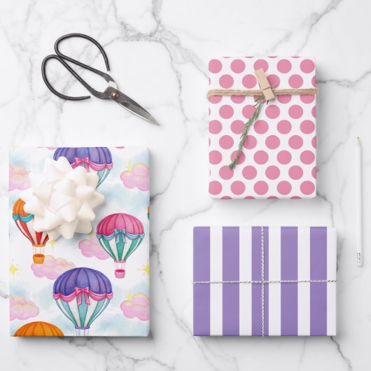 Pastell Heißluftballons Wrapping Paper Set Geschenkpapier Set (Vorderseite)