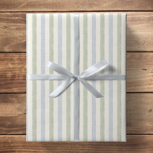 Pastell Hellblau Salbeigrün Beige Streifen Boho Geschenkpapier