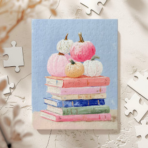 Pastell-Herbstkürbisse auf Büchern Wandkunst Puzzle