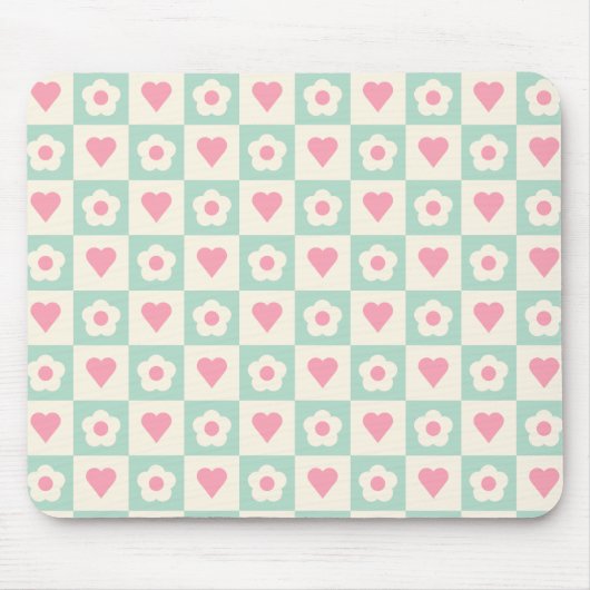 Pastell-Herz- und Blumenmuster Mousepad (Vorne)