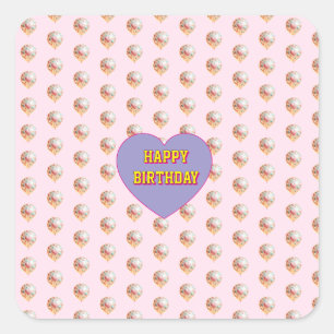 Pastell-Herzballon-Happy-Birthday-Design Quadratischer Aufkleber