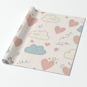 Pastell-Herzen & Wolken-Aquarell-Traum (10) Geschenkpapier