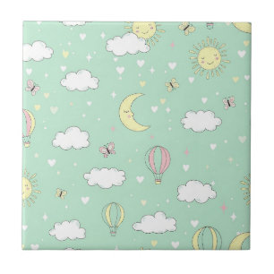 Pastell-Herzen & Wolken Wasserfarben-Traum (11) Fliese