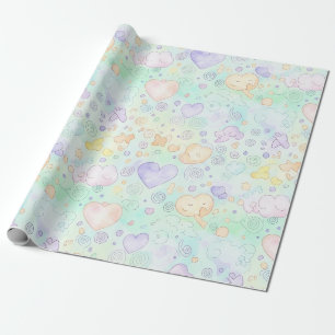 Pastell-Herzen & Wolken Wasserfarben-Traum (2) Geschenkpapier