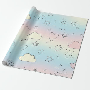 Pastell-Herzen & Wolken Wasserfarben Traum (8) Geschenkpapier