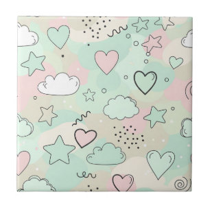 Pastell-Herzen & Wolken Wasserfarben Traum (9) Fliese