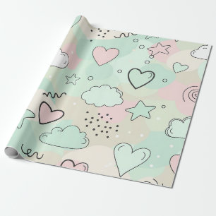 Pastell-Herzen & Wolken Wasserfarben Traum (9) Geschenkpapier