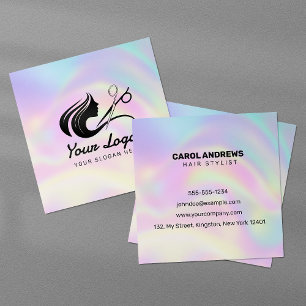 Pastell Holografischer Friseur Logo Quadratische Visitenkarte