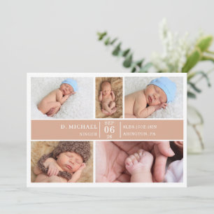 Pastell-Holz-Fotocollage-Baby-Ankündigungskarte Einladung