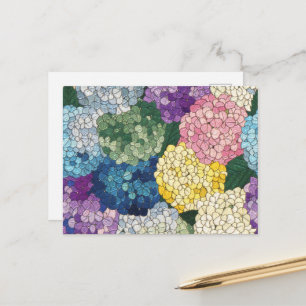 Pastell-Hortensien Florales Faux-Buntglas-Aussehen Postkarte