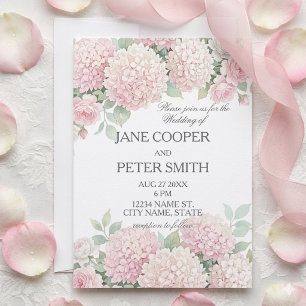 Pastell-Hortensien und Rosen Budget-Hochzeit Einladung