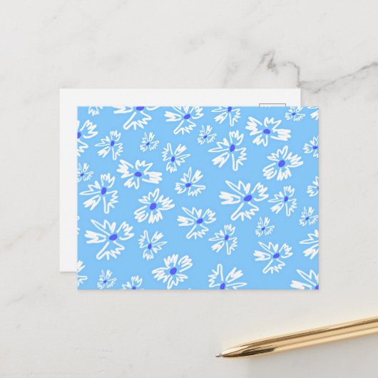 Pastell Hübsch Blau und Weiß Blume Postkarte (Vorderseite/Rückseite Beispiel)