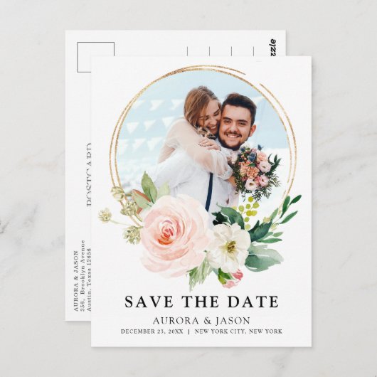 Pastell Hübsch rosa Botanisch Save the Date P Postkarte (Vorne/Hinten)