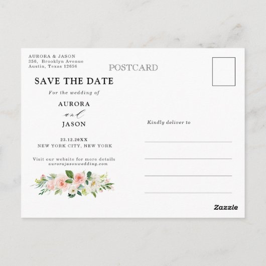 Pastell Hübsch rosa Botanisch Save the Date P Postkarte (Rückseite)