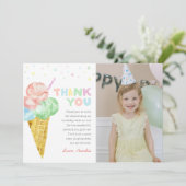Pastell Ice Cream Geburtstag Foto Danke Karte (Stehend Vorderseite)