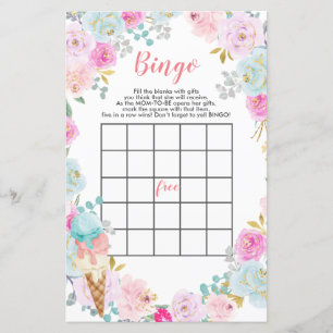 Pastell Ice Creme Blume Babydusche Bingo Game