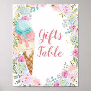 Pastell Ice Creme Blumengeschenke Tafelschild Poster