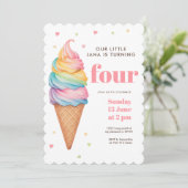 Pastell Ice Creme Cone Geburtstag | Girl's Sweet Einladung (Stehend Vorderseite)