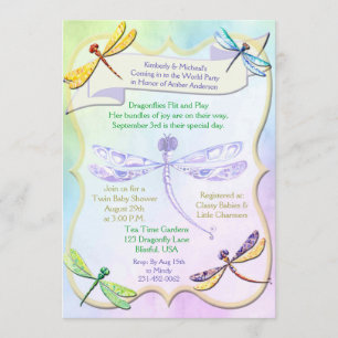 Pastell-Juwel-Ton-Libellen-Baby-Shower-Einladung Einladung