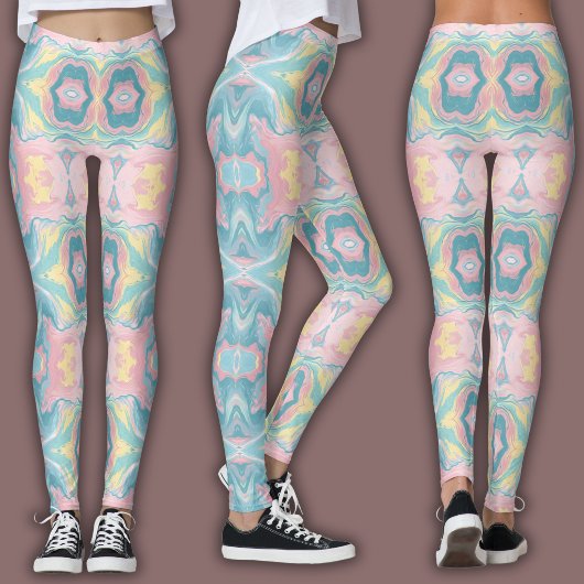 Pastell-Kaleidoskop-Muster | Rosa und Mint-Mandala Leggings