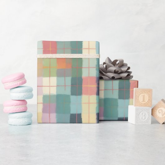 Pastell Kariert in Pinks Yellows & Minty Green Geschenkpapier (Babyparty)