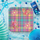 Pastell kariert mit Schmetterlingen und Blume Pappteller (Party)