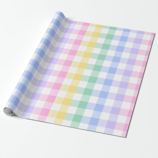 Pastell karierter Regenbogenretro Geschenkpapier (Ungerollt)