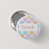 Pastell-kariertes „Lehren“-Button Button (Vorne & Hinten)