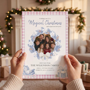 Pastell-Karo-Familienfoto-Weihnachtsgruß Einladung