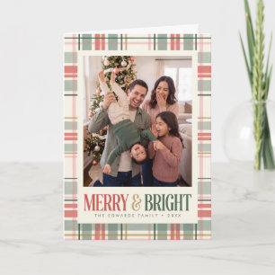 Pastell-Karo-Rahmen-Foto 'Merry and Bright' Feiertagskarte