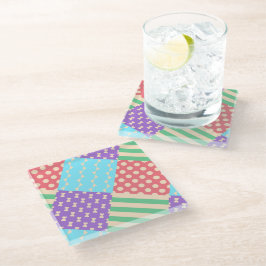 Pastell-Karo-Streifen-Schleife-Punkte-Geometrisch Glasuntersetzer