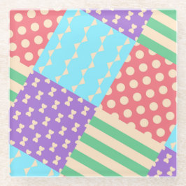 Pastell-Karo-Streifen-Schleife-Punkte-Geometrisch Glasuntersetzer