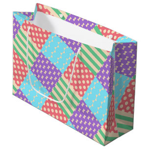 Pastell-Karostreifen-Schleife-Punkte-Geometrisch Große Geschenktüte