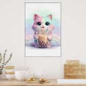 Pastell-Kätzchen-mit-Bubble-Tea-Kunstposter Poster (Küche)