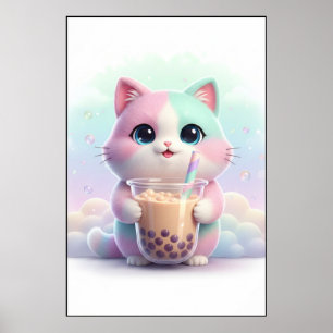 Pastell-Kätzchen-mit-Bubble-Tea-Kunstposter Poster