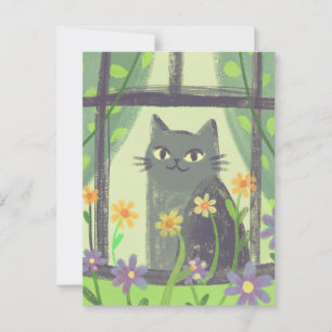 Pastell-Katze und Blumen moderne Volkskunst Postkarte