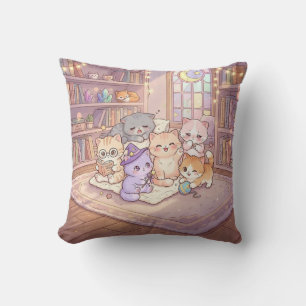 Pastell-Katzen-Bibliotheksfreunde-Kissen Kissen