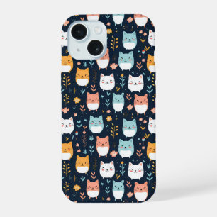Pastell Katzen Muster iPhone 15 Hülle