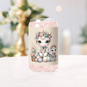 Pastell Kawaii Einhorn Mutter-Tochter-Duo Beige Dosenglas