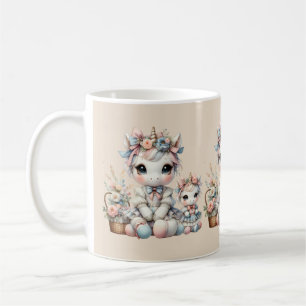 Pastell Kawaii Einhorn Mutter-Tochter-Duo Beige Kaffeetasse
