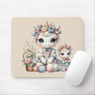 Pastell Kawaii Einhorn Mutter-Tochter-Duo Beige Mousepad
