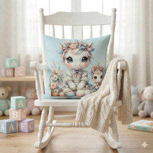 Pastell Kawaii Einhorn Mutter-Tochter Duo Blau Kissen