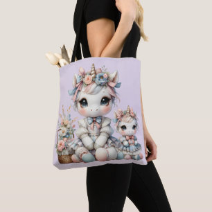 Pastell Kawaii Einhorn Mutter-Tochter-Duo Lavendel Tasche