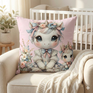 Pastell Kawaii Einhorn Mutter-Tochter-Duo Rosa Kissen