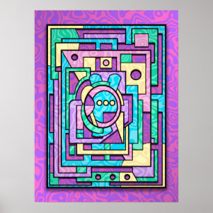 Pastell Kawaii Geometrische Abstrakte Labyrinth  Poster