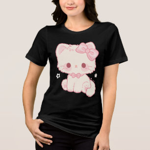 Pastell Kawaii Katze mit Schleife Tri-Blend Shirt
